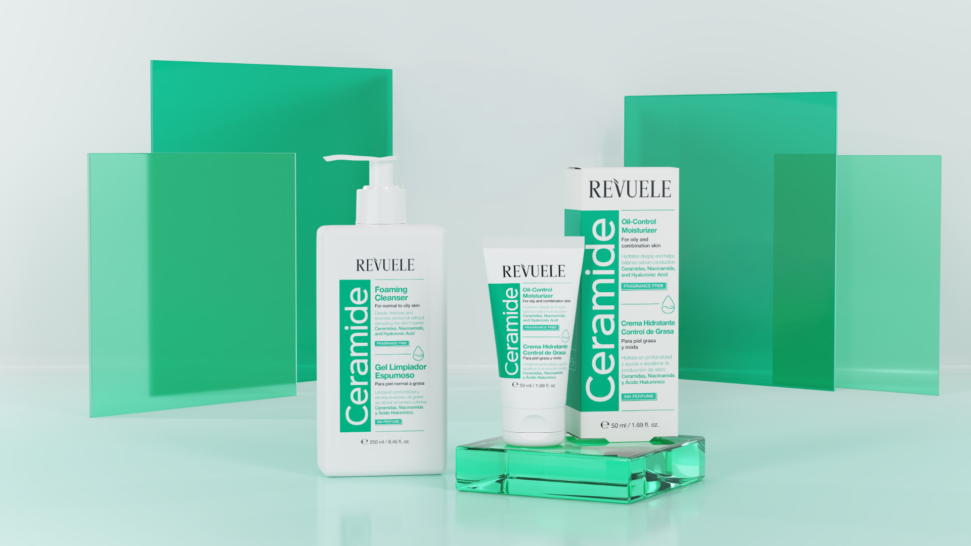 REVUELE CERAMIDE OIL-CONTROL line — Foaming Cleanser and Oil-Control Moisturizer