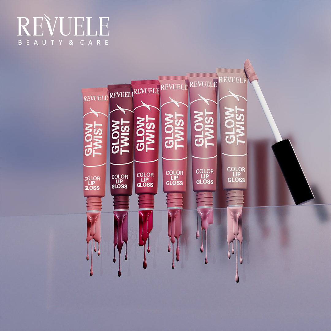 REVUELE Glow Twist Color Lip Gloss shade range campaign visual
