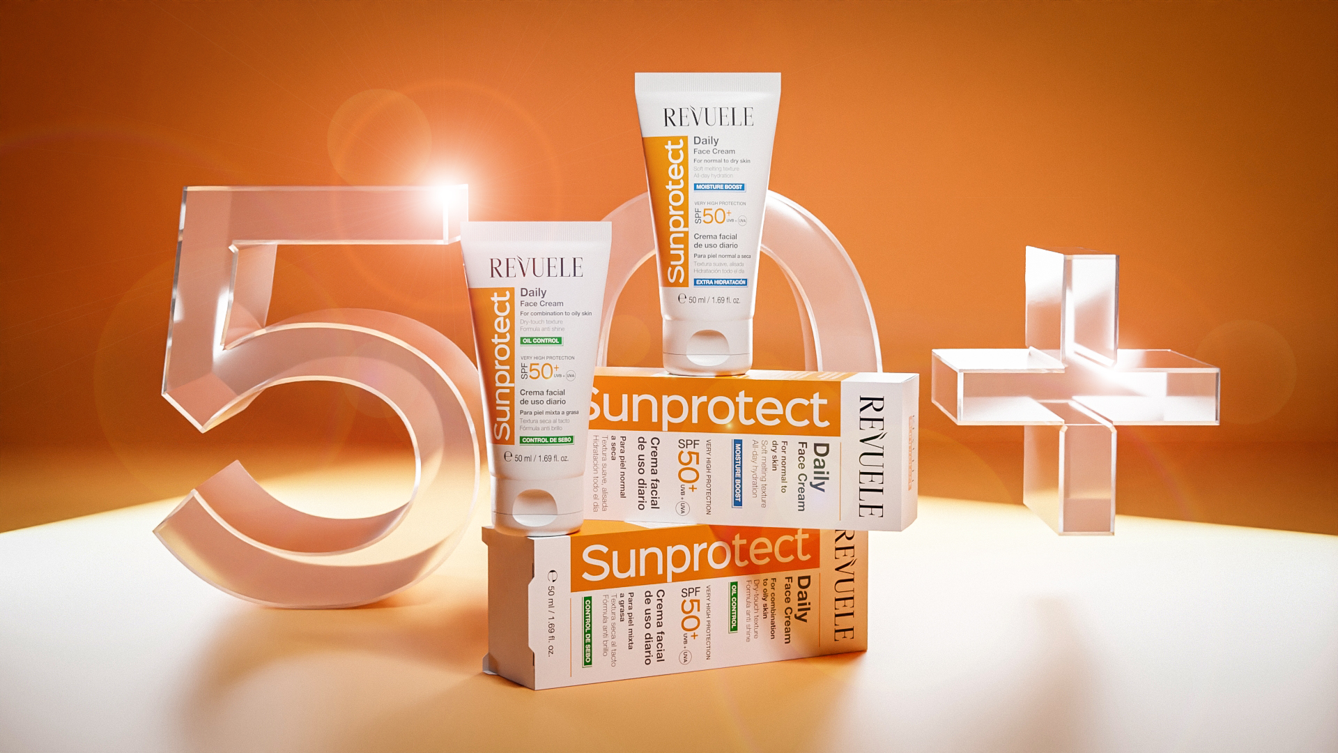 REVUELE Sunprotect line — Daily Face Cream Moisture Boost and Oil Control SPF 50+