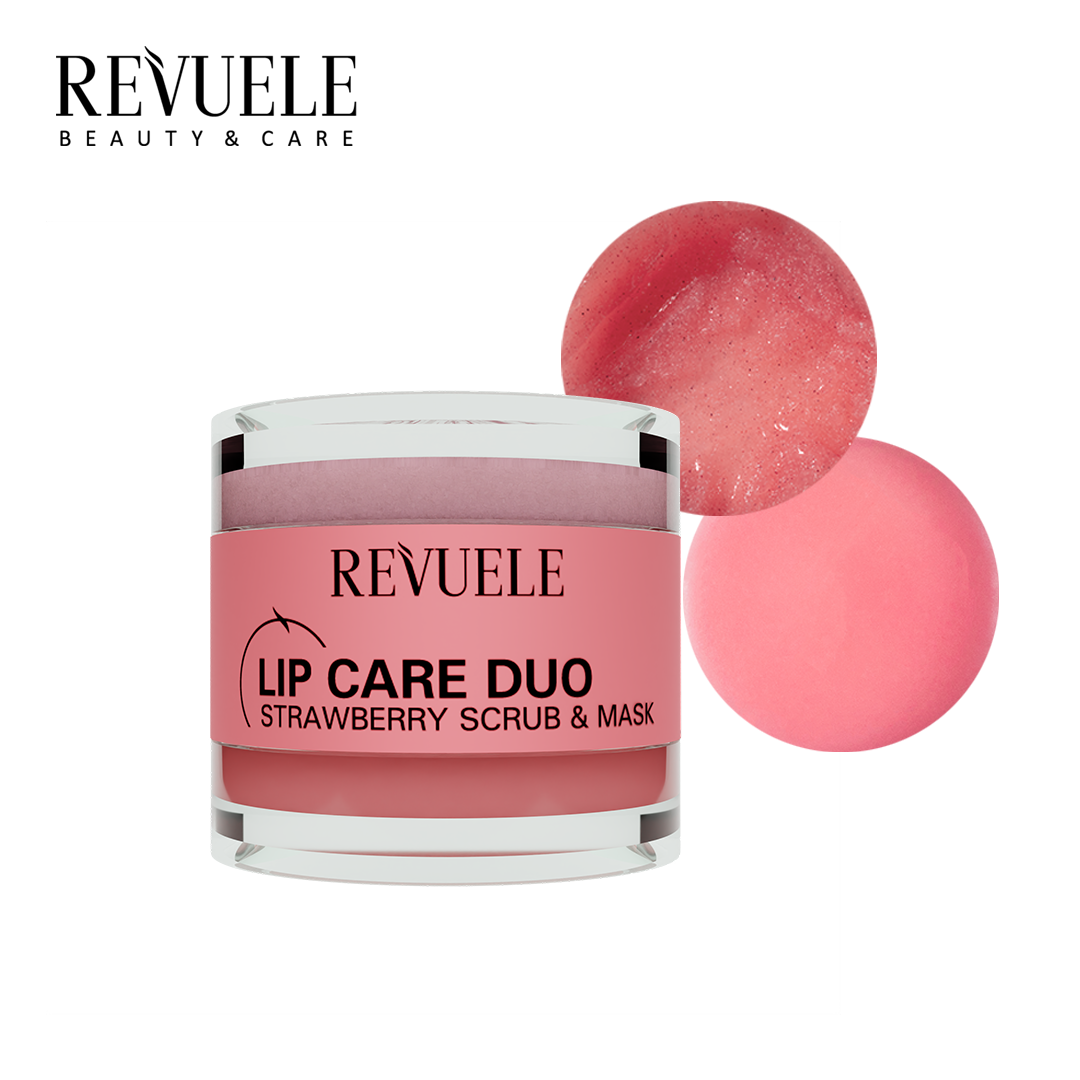 LIP CARE DUO Strawberry Scrub & Mask — packshot in use