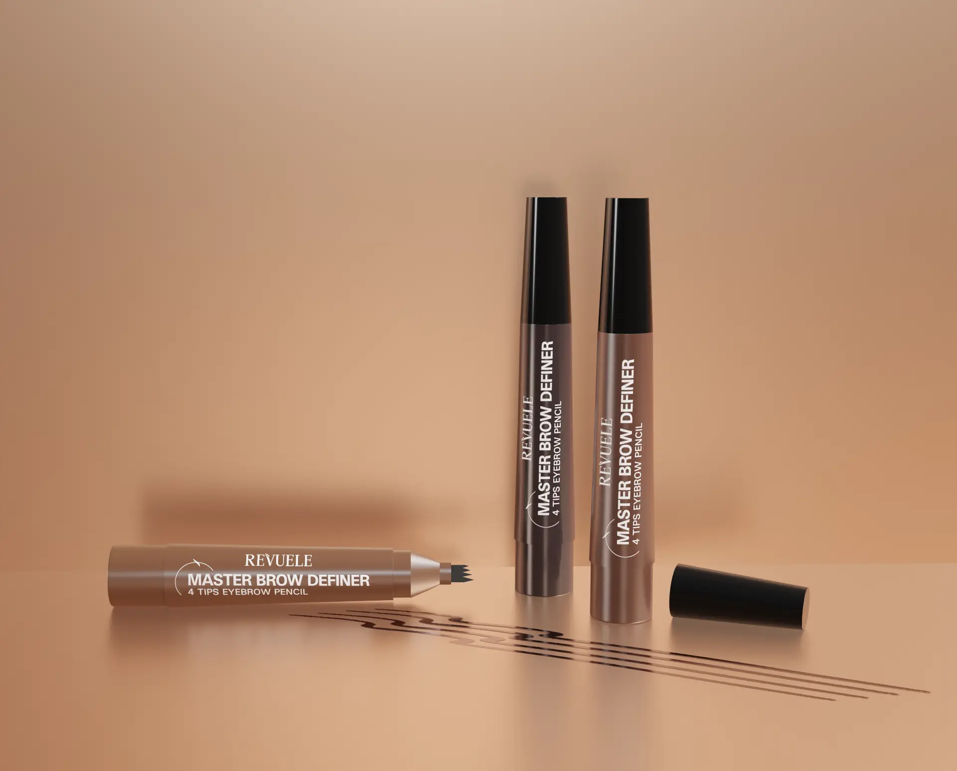 REVUELE Master Brow Definer 4 tips eyebrow pencil campaign visual