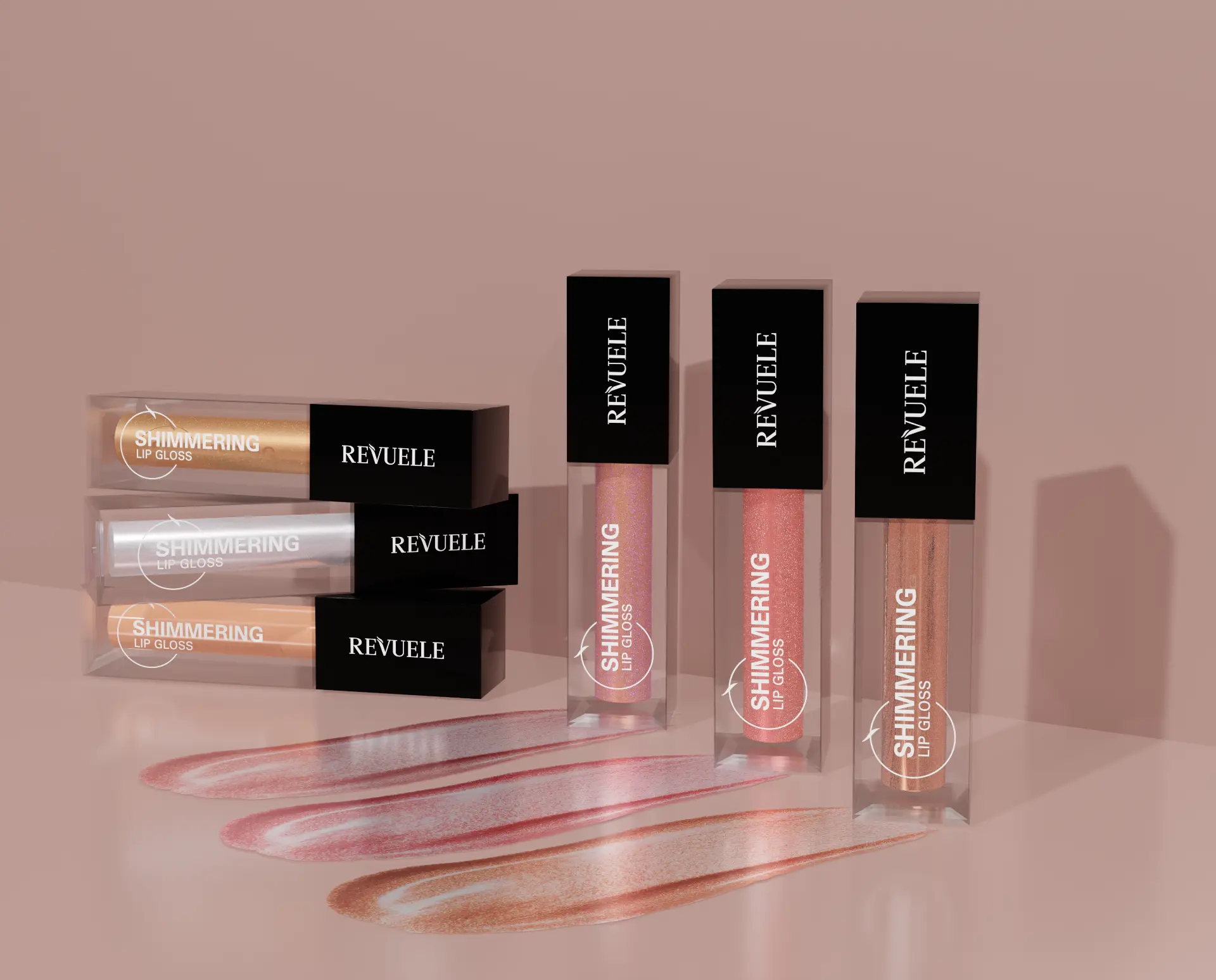 REVUELE Shimmering Lip Gloss shade range campaign visual