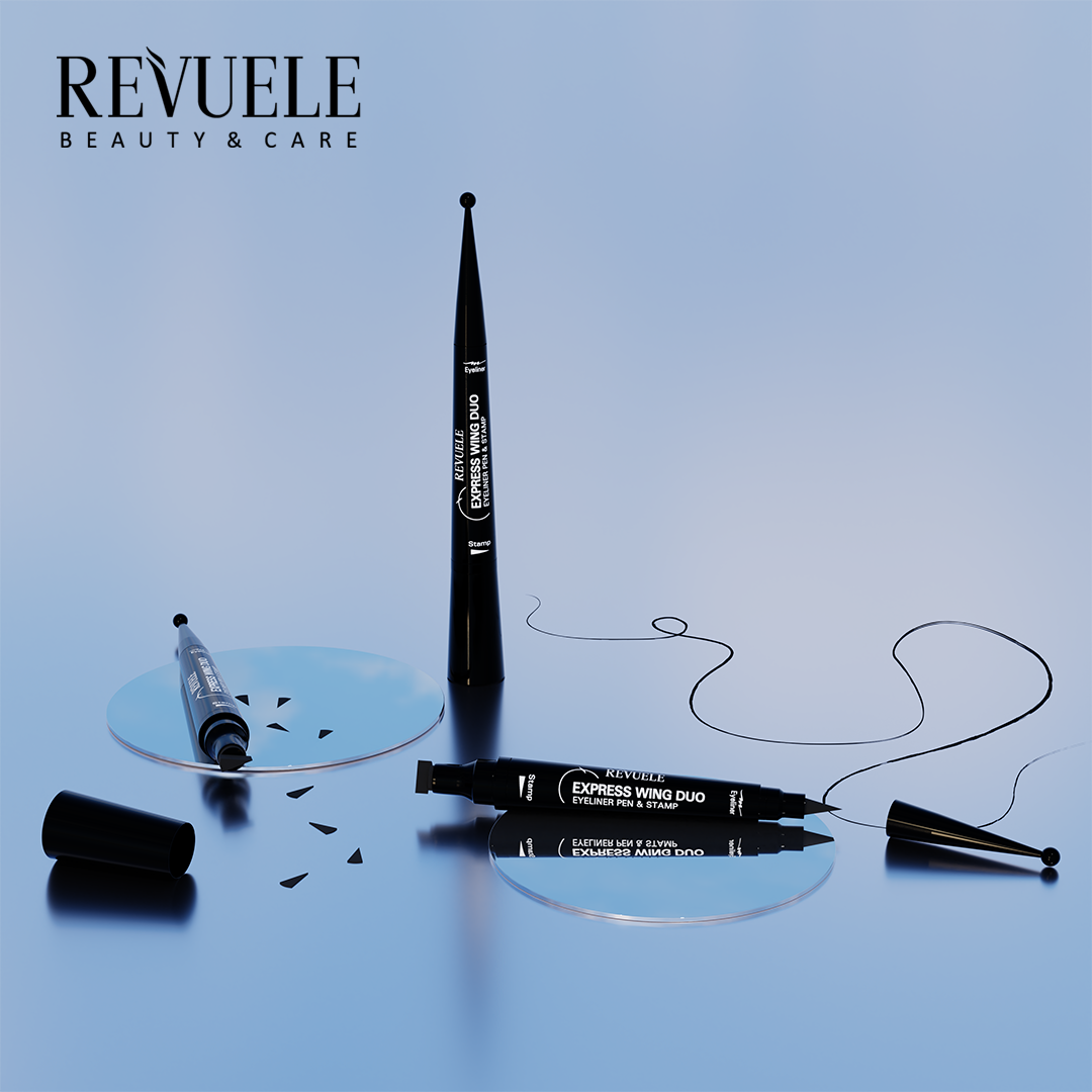 REVUELE Express Wing Duo eyeliner pen & stamp campaign visual