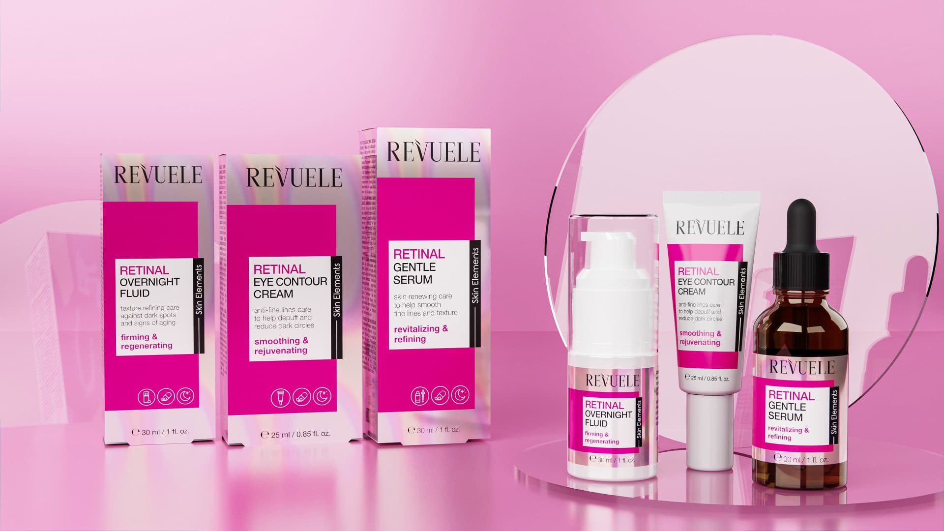 REVUELE Retinal line — Overnight Fluid, Eye Contour Cream and Gentle Serum