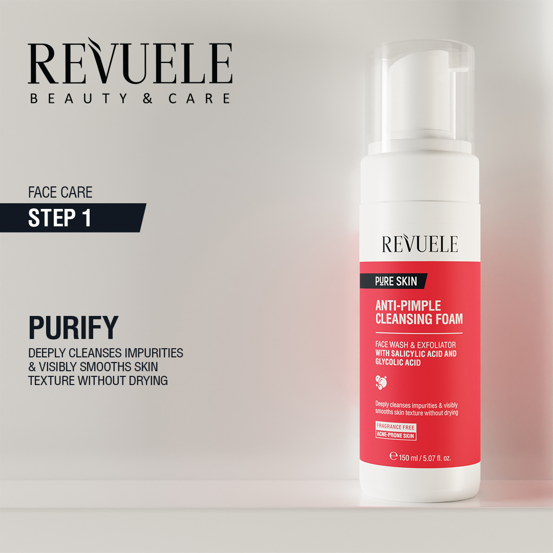 PURE SKIN ANTI-PIMPLE Cleansing Foam — packshot in use