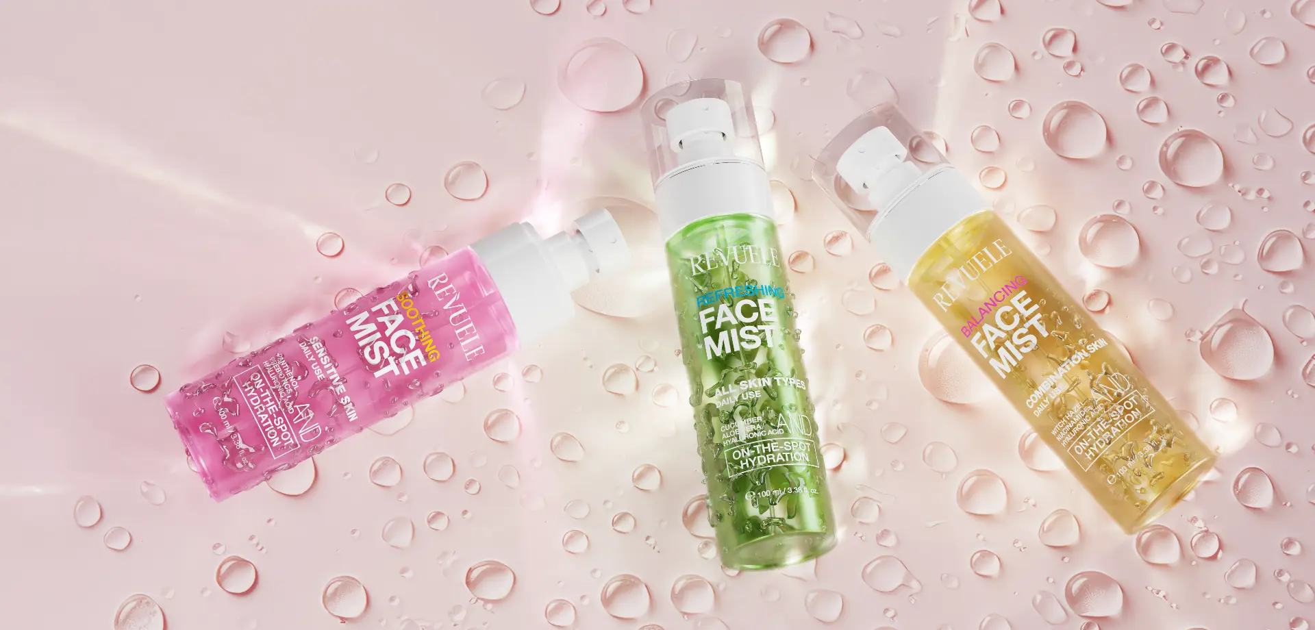 REVUELE FACE MISTS campaign visual — Soothing, Refreshing and Balancing