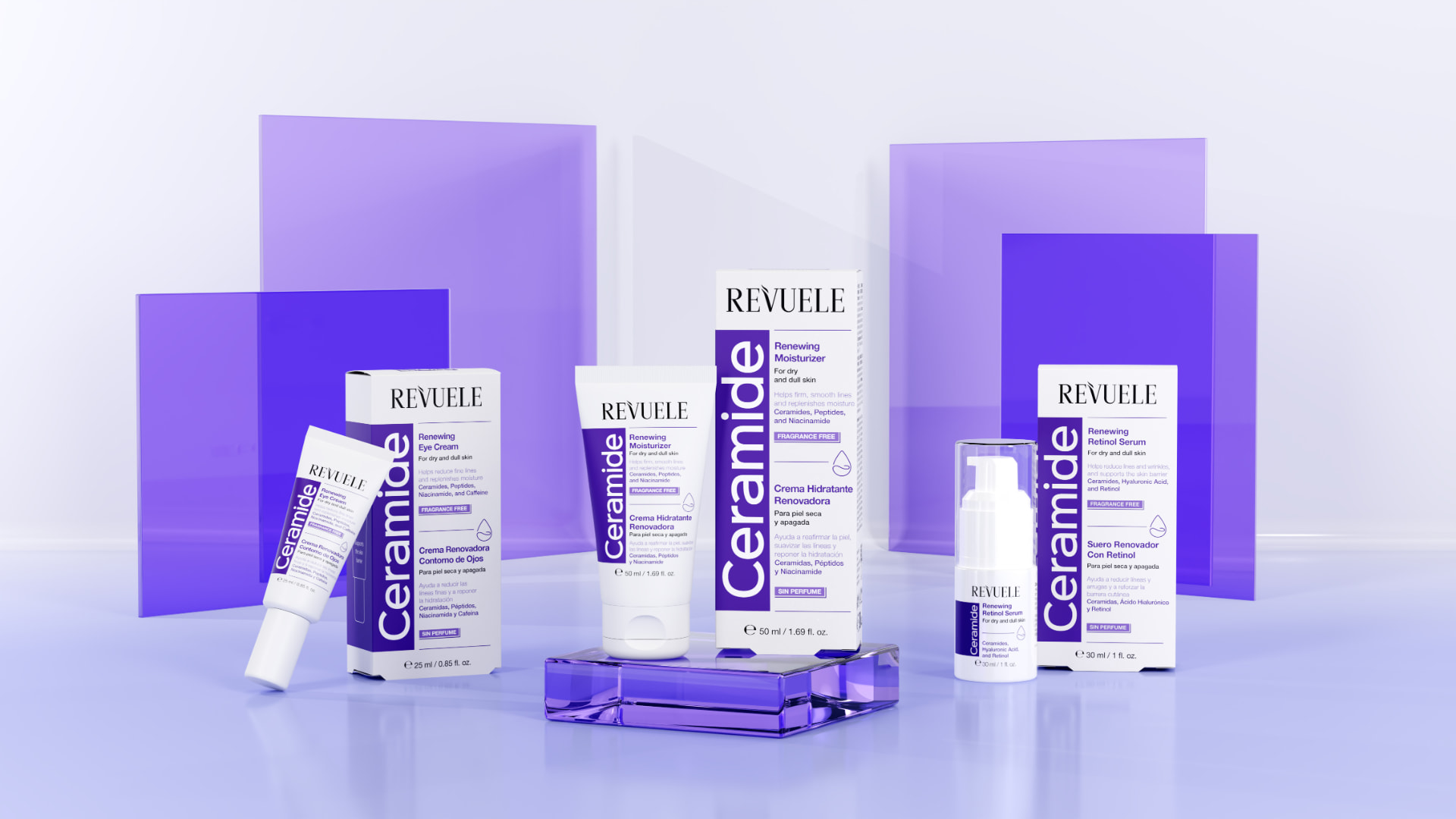 REVUELE CERAMIDE RENEWING line — Renewing Moisturizer, Renewing Eye Cream and Renewing Retinol Serum