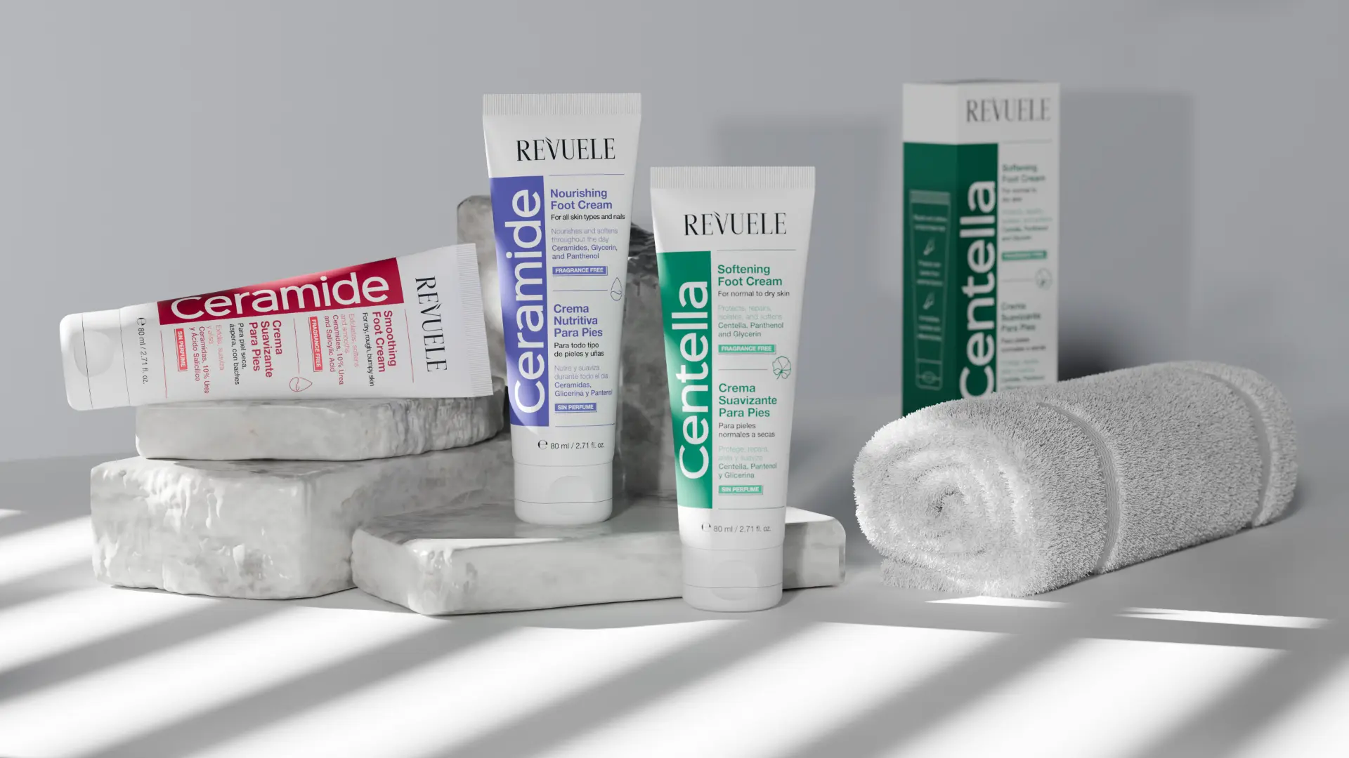 REVUELE foot creams — Centella Softening, Ceramide Smoothing and Ceramide Nourishing