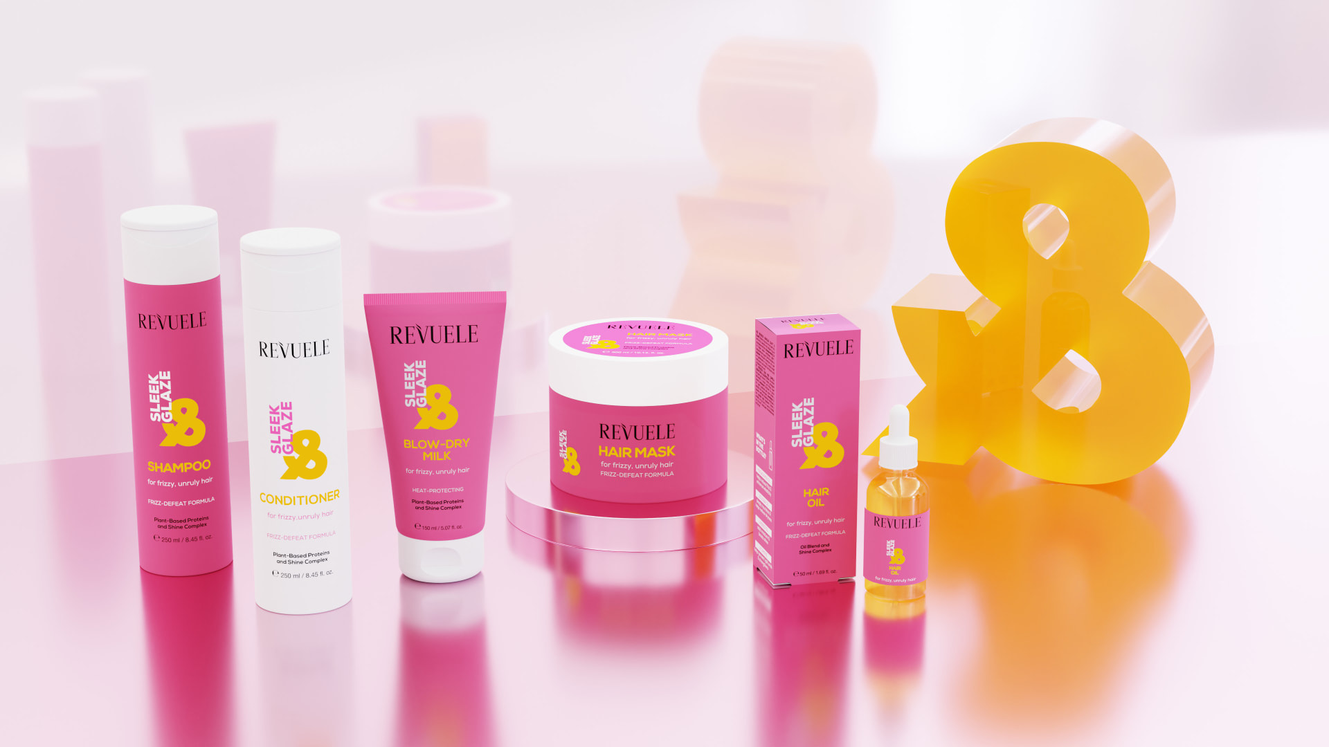 REVUELE SLEEK & GLAZE hair care line