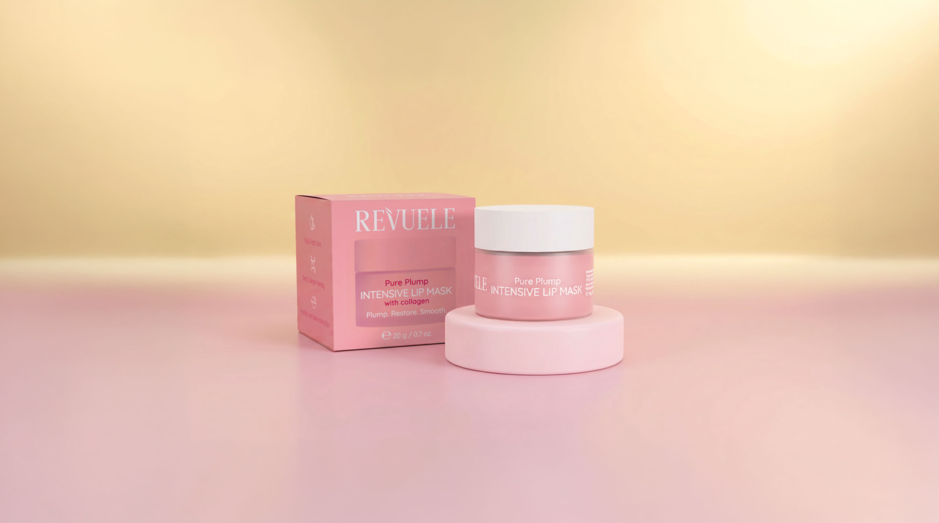LIP MASKS REVUELE PURE PLUMP INTENSIVE COLLAGEN LIP MASK — packshot in use
