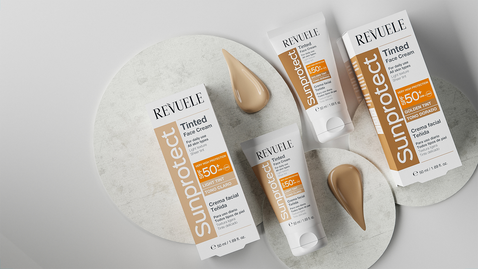 REVUELE Sunprotect Tinted — Tinted Face Cream Light Tint and Golden Tint SPF 50+