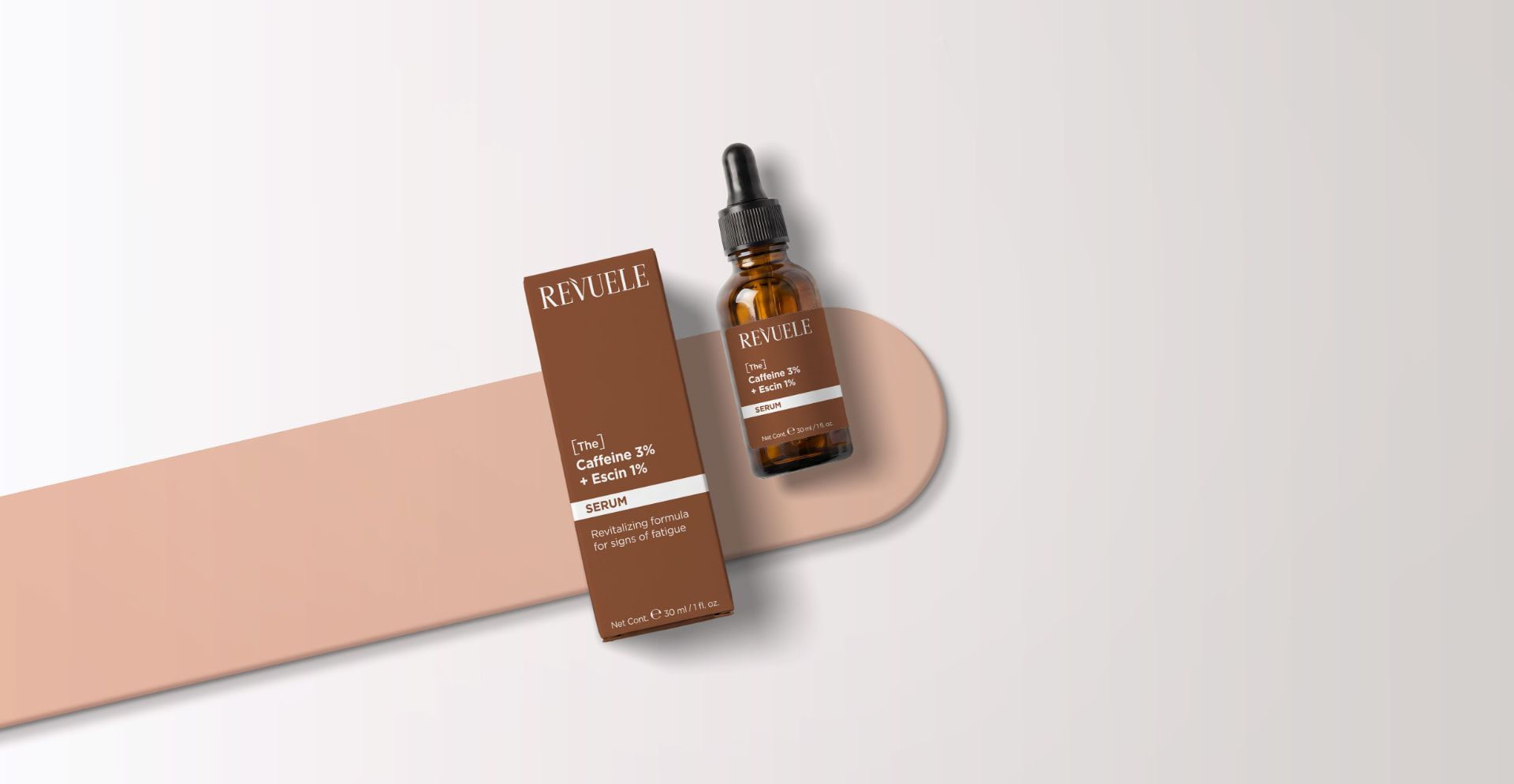 [THE] SERUMS The Caffeine 3% + Escin 1% Serum — packshot in use